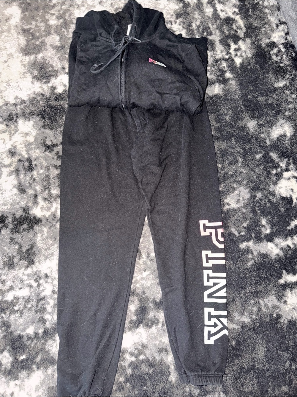 PINK Victoria’s Secret Black Logo Sweatsuit Set – Medium Top / Small Bottom